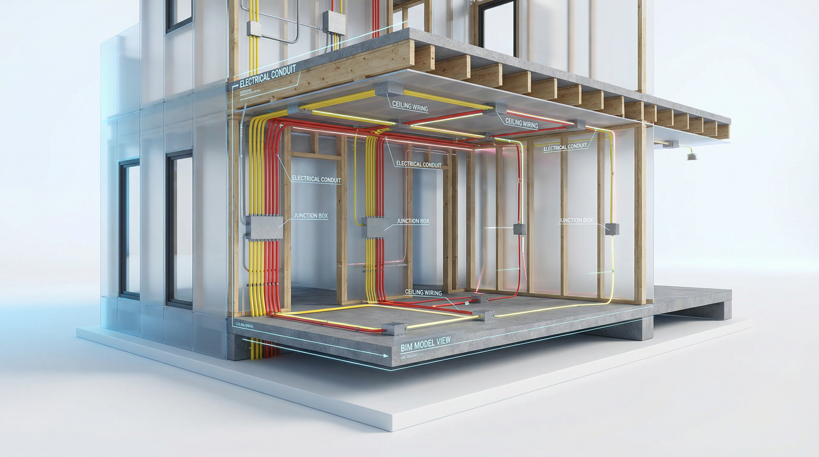 Visualização 3D de tubulação elétrica em BIM